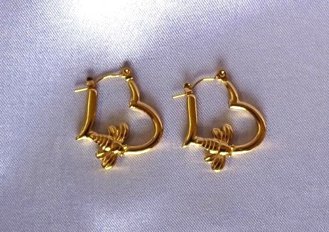 Golden Bee Heart Hoops