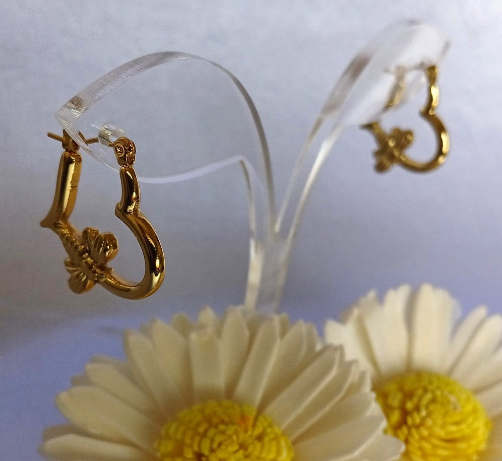 Golden Bee Heart Hoops