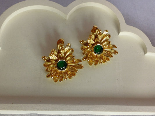 Golden Green Flower Stud