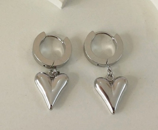 Silver Heart Drop Earring